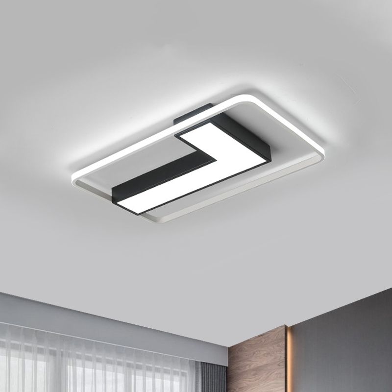Lampada da soffitto a LED nera a forma di L, moderna illuminazione da incasso in metallo per sala studio in bianco caldo, 19"/24,5"/31,5" W