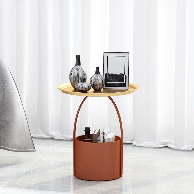 Round Tray Top Side Table Metal Pedestal End Table with Storage