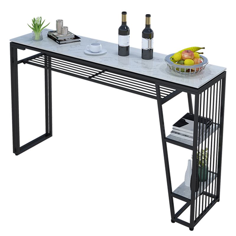 Contemporary Style Rectangle Bar Table Faux Marble Bistro Bar Desk with Storage