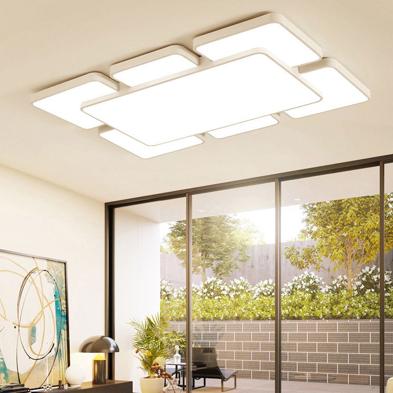 Lámpara empotrada de techo para dormitorio con pantalla cuadrada/rectangular, acrílico, 20,5"/24,5" W, 5/7 luces, lámpara de montaje empotrado estilo modernista en negro/blanco
