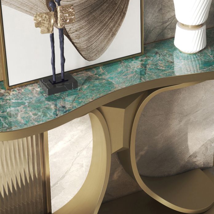 Glam Green Console Table Half Moon Console Sofa Table for Hall