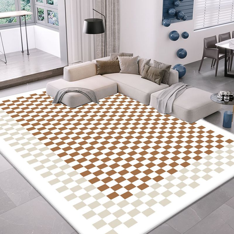 Beige Modern Rug Polyester Grid Indoor Rug Stain Resistant Area Rug for Living Room