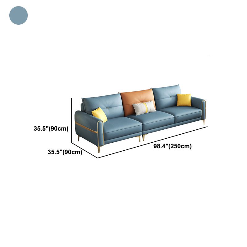 Modern Faux Leather Sofa with Bolster Pillows for Living Room