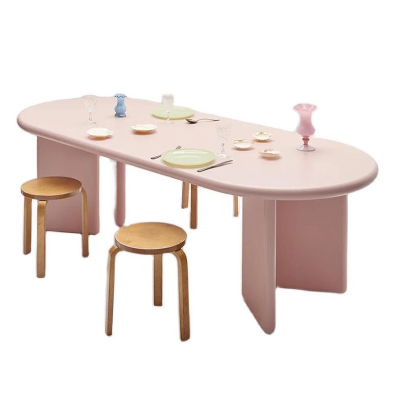 Modern Style Dining Table Oval Solid Wood Dining Table with Double Pedestal Base