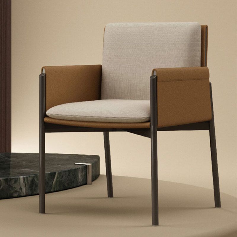 Silla de comedor de tela de lino minimalista, silla individual con brazo trasero sólido para cocina