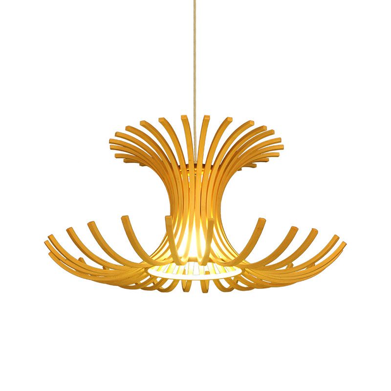 Japanese 1 Head Pendant Light Beige Flared Suspended Lighting Fixture with Bamboo Shade