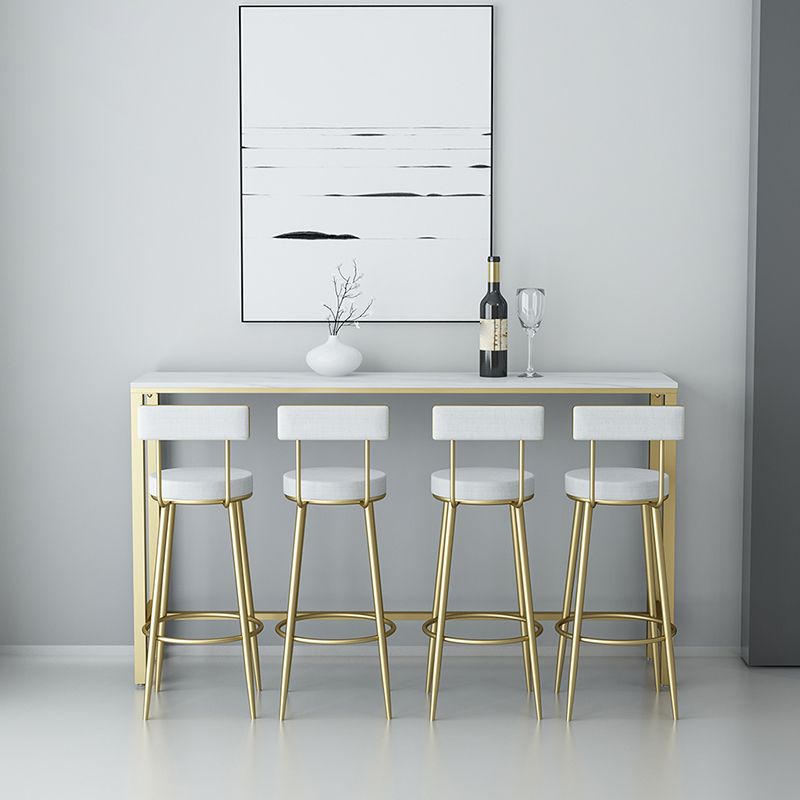 Glossy White Marble Top Bar Table Glam Pub Table with Metal Frame