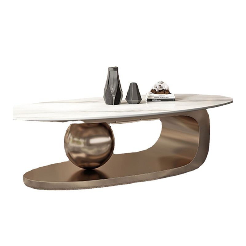 15"H Glam Coffee Table Pedestal Slate Oval Coffee Cocktail Table