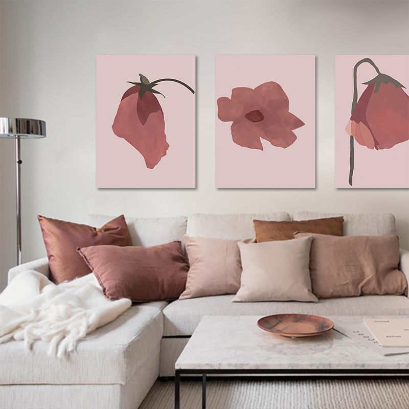 Nordic Blossom Wall Art Canvas Textured Red Painting for Living Room (Multiple Size Options)