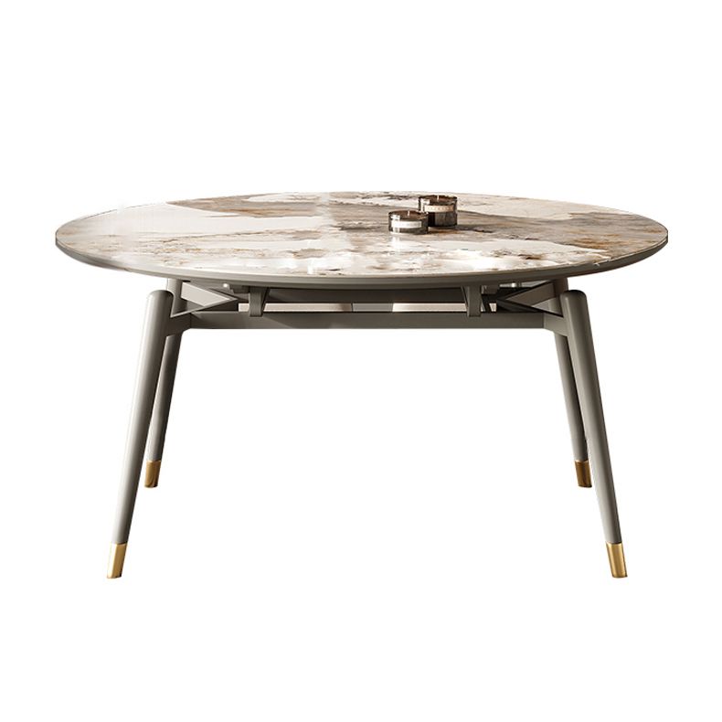 Modern Gray Round Shape Table Sintered Stone Kitchen Dining Table with 4 Legs Base