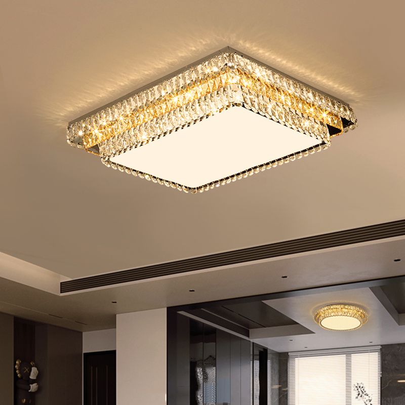 Plafonnier LED en cristal à deux niveaux, montage encastré en acier inoxydable, Style de luxe moderne, pour salon
