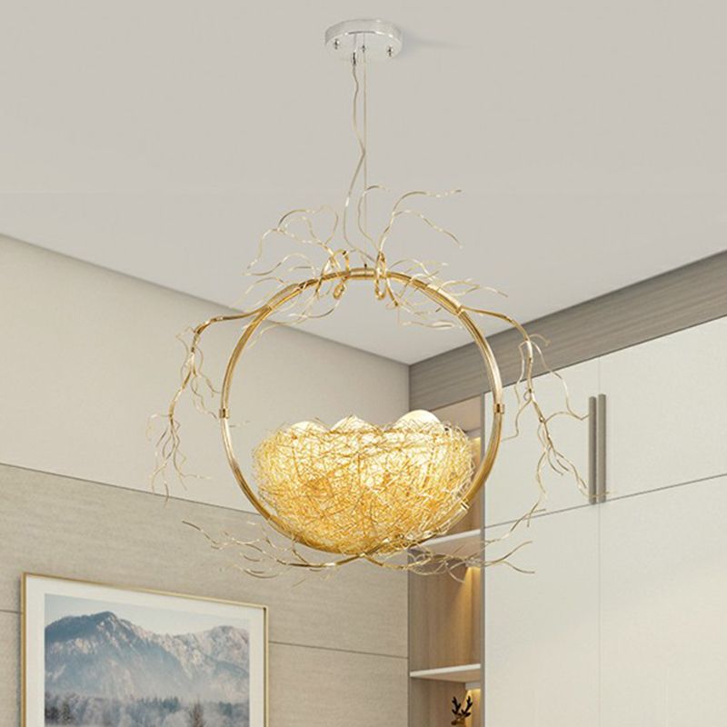 Artistry Nest Shaped Pendant Light Aluminum 3 Heads Dining Room Chandelier Light Fixture in Beige