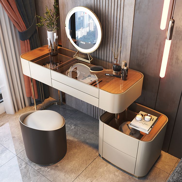 Glass Top Bedroom Make-up Vanity 5 Storage Drawers Dressing Table