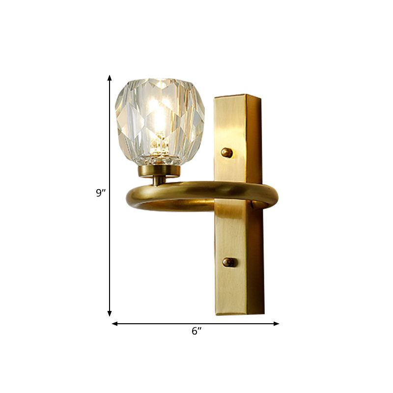 1 Lampada da monte a parete in cristallo chiaro moderno sfera in oro da camera da camera da letto funce illuminazione