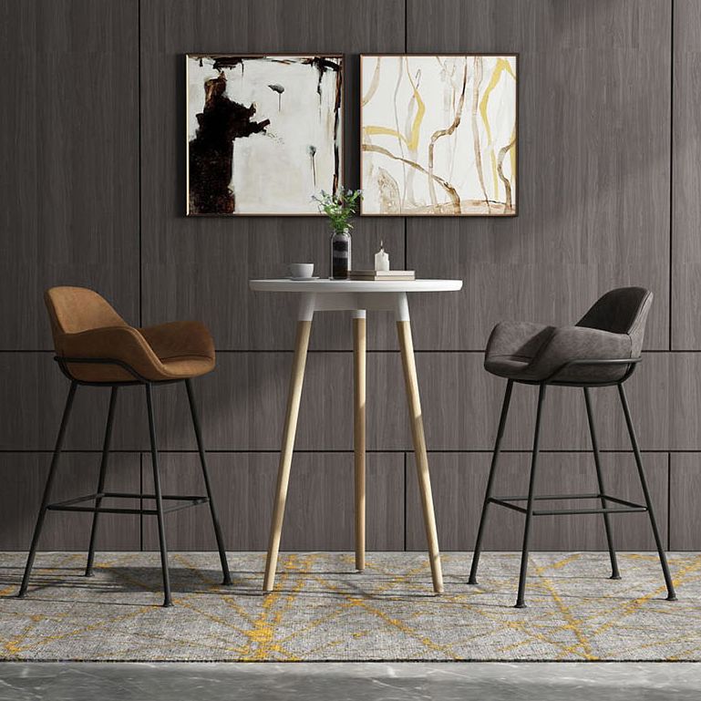 Modern Style Backrest Arm Counter Stool with Metal Base and Leather Cushion