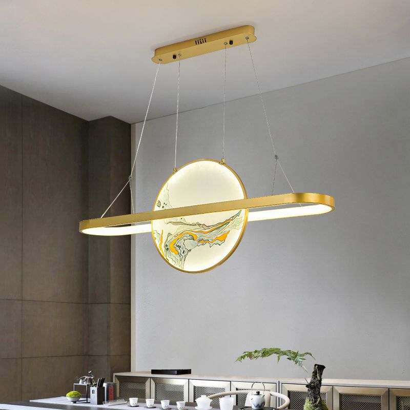 Luz de metal lineal de la isla colgante moderna moderna de 2 luces lineales de metal liviano