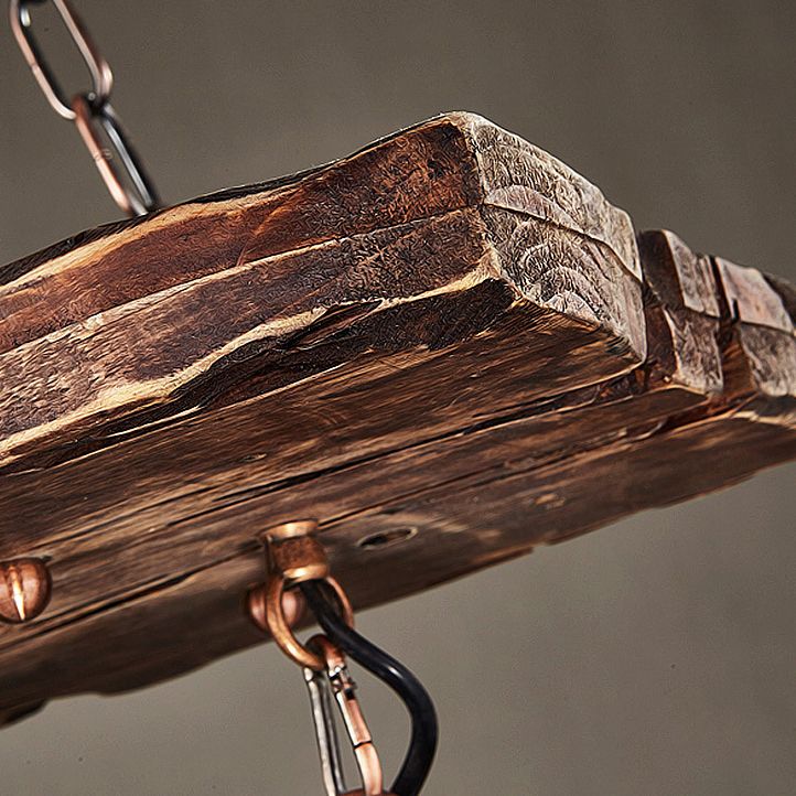 Rectangular Shape Pendant Light Industrial Style Wood 3 Lights Pendant Light in Brown