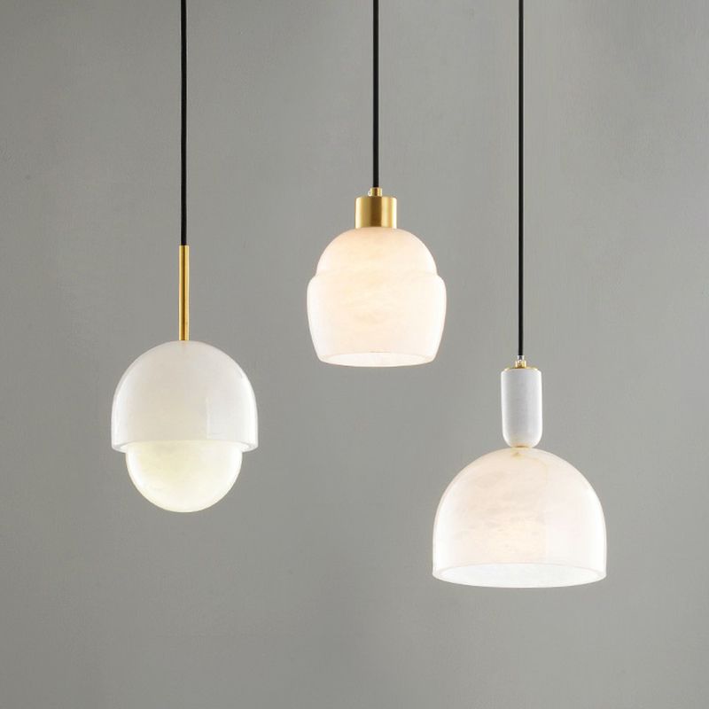 White Small Pendant Lighting Minimalism 1-Light Marble Hanging Light Kit for Bedroom