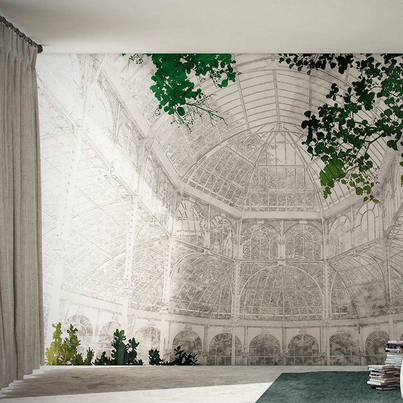 Grey Interior Castle View Mural Architecture Vintage Style Waterproof Wall Covering