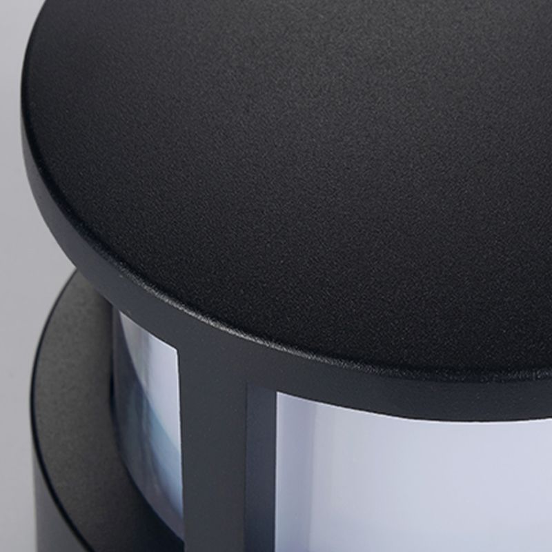 Contemporary Metal Pillar Lamp Circle Shape Outdoor Waterproof Light with Plastic Shade