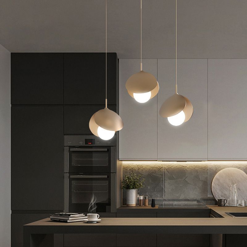 Modern 3-Light Pendant Light Fixture Gold Spherical Hanging Lamp with White Glass Shade