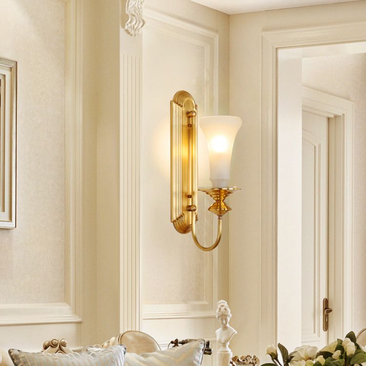 Contemporary Armed Wall Mounted Light Milk Glass Wall Lamp for Bedroom