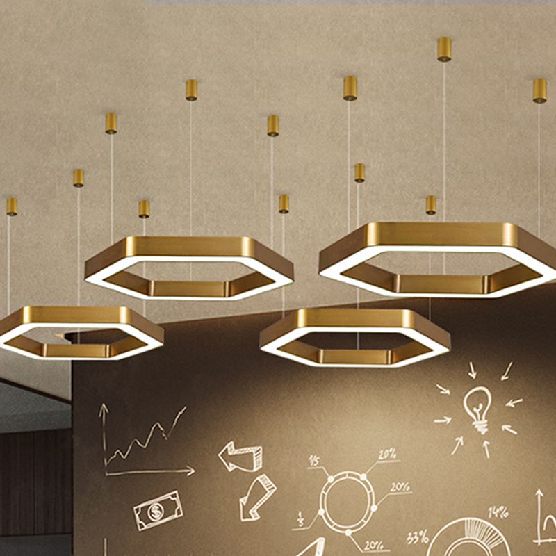 Hexagon Metall Suspension Lampe modern 16 "/23,5" breites LED -goldener hängende Decke Anhänger Licht für Wohnzimmer, a/b