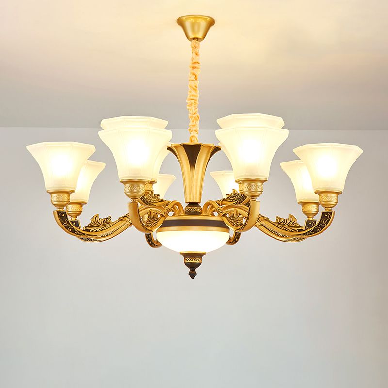 Retro Style Flared Suspension Light Cream Frosted Glass Chandelier Light for Living Room