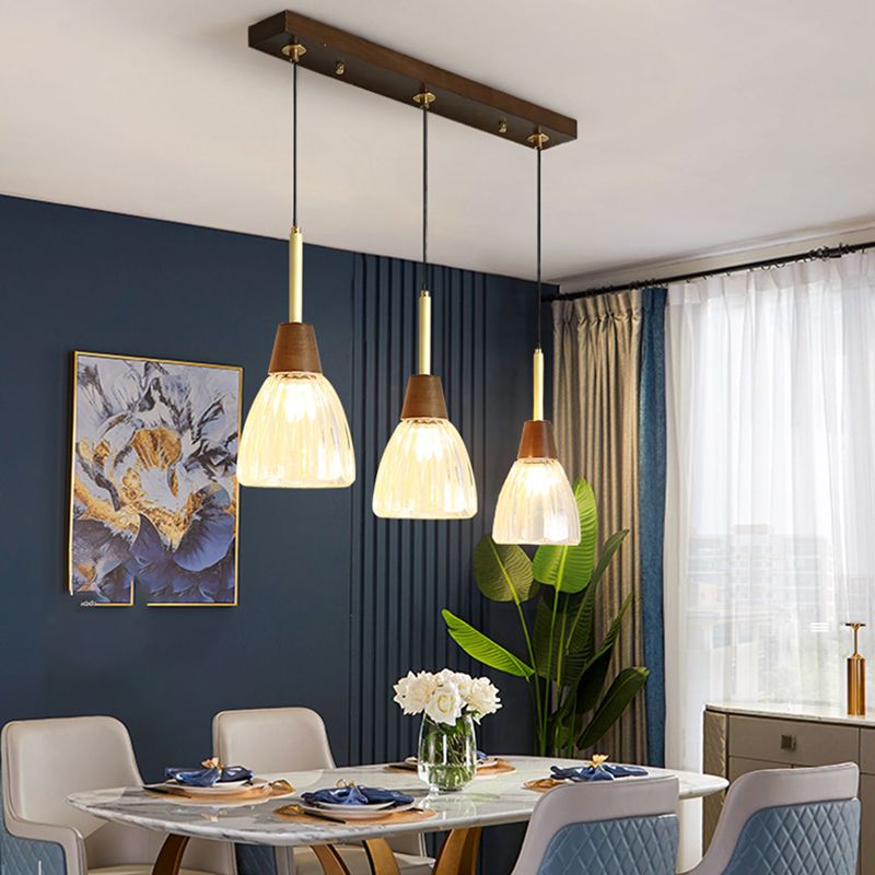 Salle à manger suspendue lampe nordique en noyer en bois clair avec une petite teinte en verre