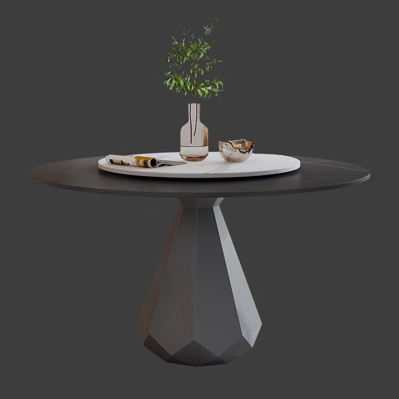 Modern Black Stone Dinner Table Kitchen Home Round Pedestal Dining Table