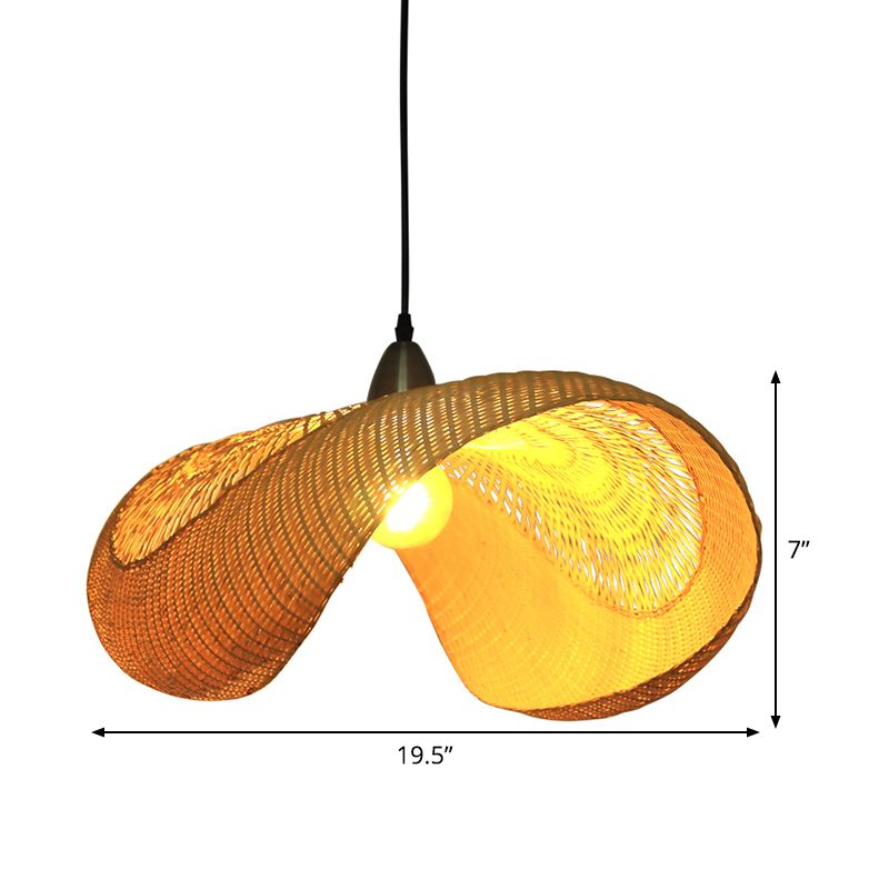 Bamboo Curvy Hanging Lamp Japanese 1 Head Beige Ceiling Pendant Light for Dining Room