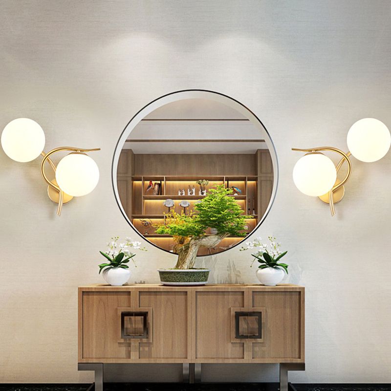 Modern Style Globe Shape Wall Light Glass 2 Light Sconces for Bedroom