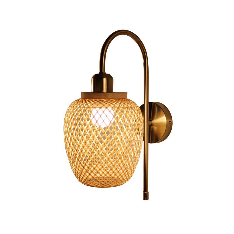Bamboo Criss-Cross Woven Wall Lantern Chinese Style 1 Bulb Wood Wall Mounted Light Fixture