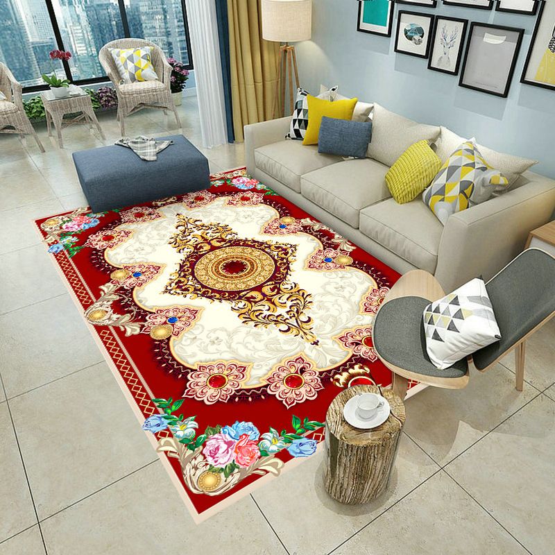 European Area Rug Medallion Print Carpet Polyester Stain Resistant Rug for Home Decor