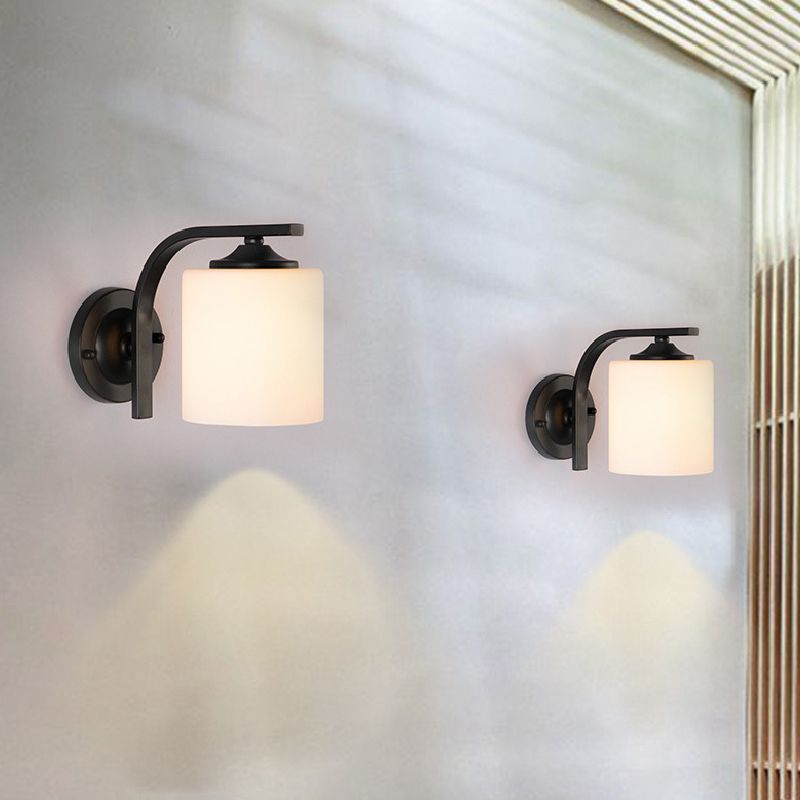 Modern Style Cylinder Shape Wall Light Glass 1 Light Sconces in Black for Bedroom