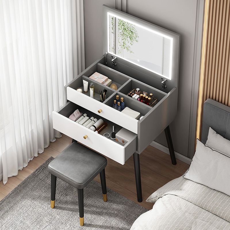 Contemporary Grey Make-up Vanity with Mirror and Wooden Top for Bedroom