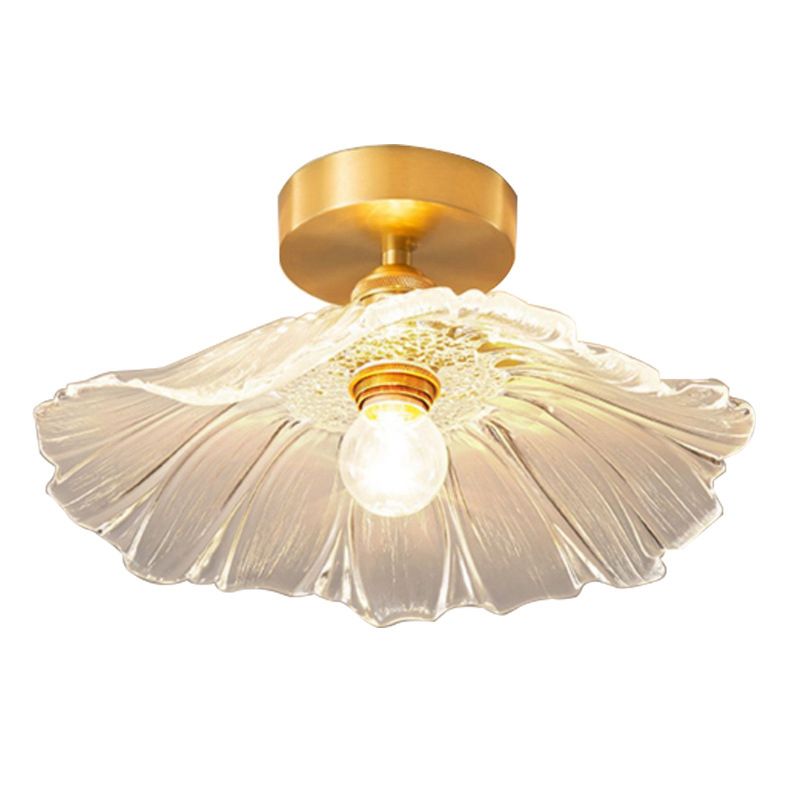 Flower Shape Glass Flush Light Modern Style 1 Light Flush Mount Ceiling Lights in Brass
