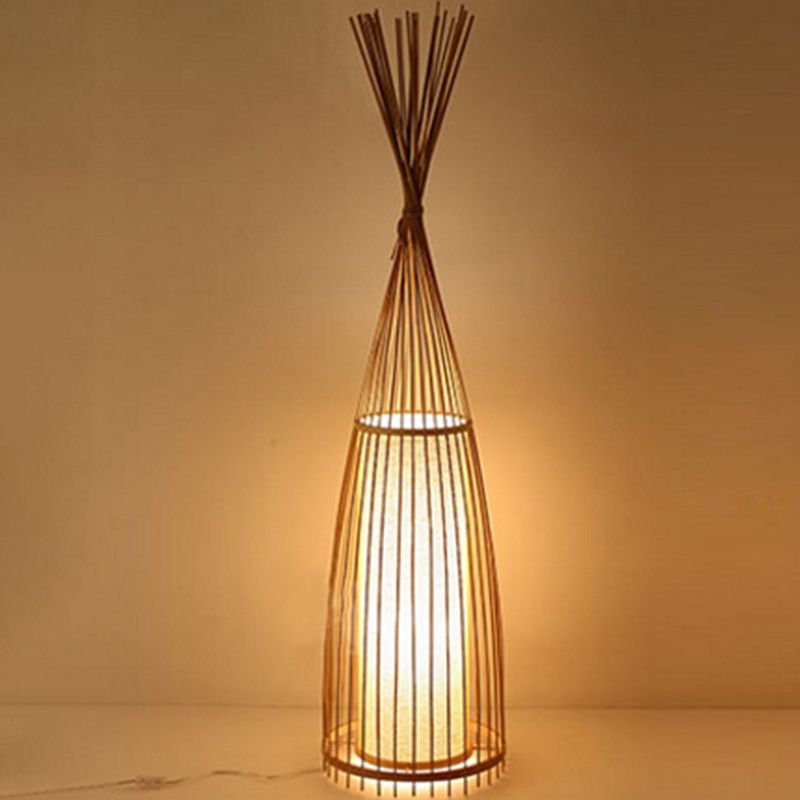Lumo da pavimento a forma di pesce nero/beige Asia Asia Bamboo Stand Up Lampada per soggiorno, 12 "/15" W