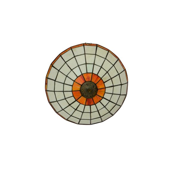 12"/16"19.5" W Stained Glass Round Ceiling Light Lodge 2/3/4 Lights Flush Mount Ceiling Fixture in Orange/Blue for Bedroom Lighting