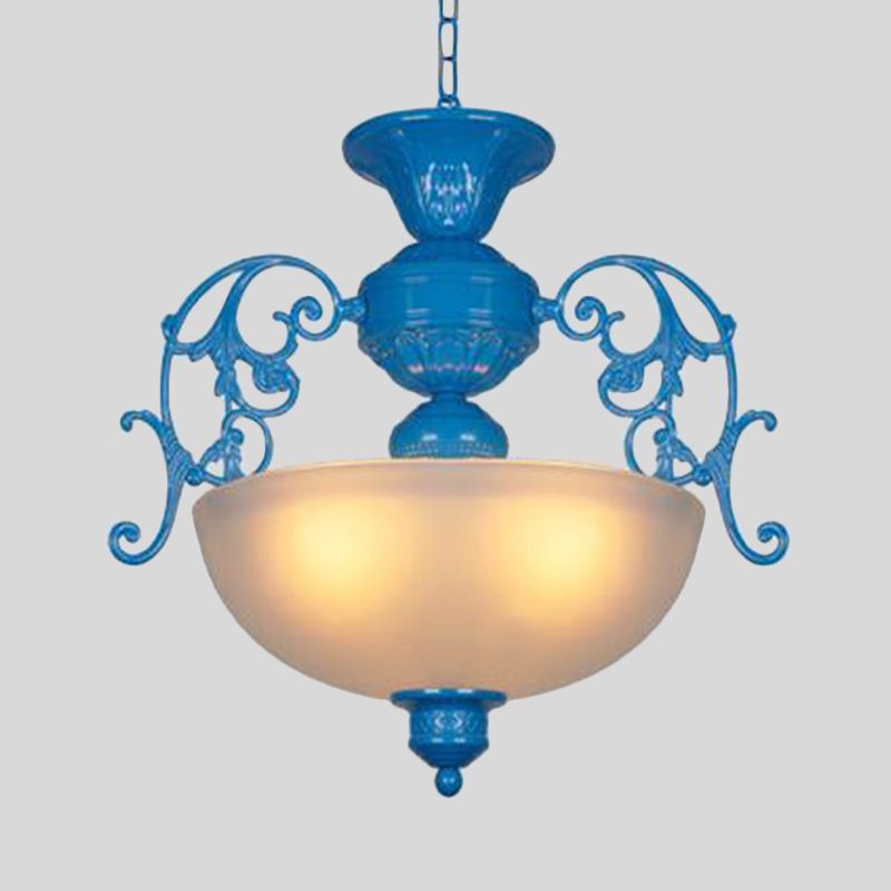 Blaue Schüssel Kronleuchter Lampe Klassiker Stil Metal 3 Lichter Wohnzimmer Hanges Licht hängend