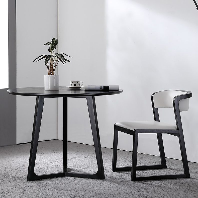 Black Table with Ash Wood Frame Modern Round Dining Table for Home