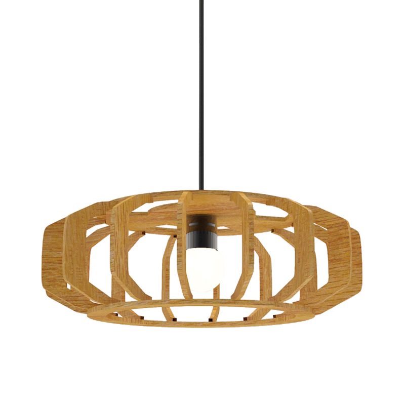 Lantern Frame Hanging Ceiling Light Asia-Style Wood 1 Bulb Living Room Suspension Lamp
