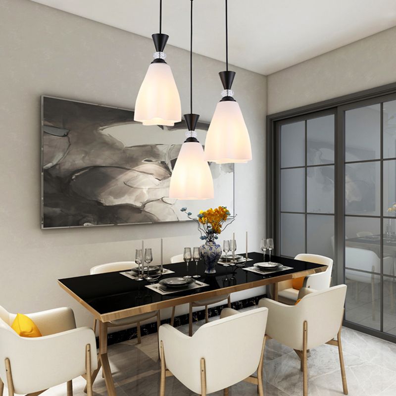 Bloemen diner hanglampverlichting minimalistisch wit glas hangende verlichtingsarmatuur