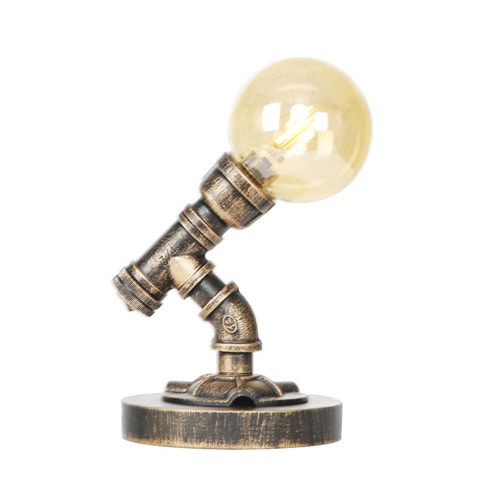 1 Light Light/Amber Glass Desk Lampada Vintage Vintage Bronzo Globe Bronzo Ombra del soggiorno Luce con base