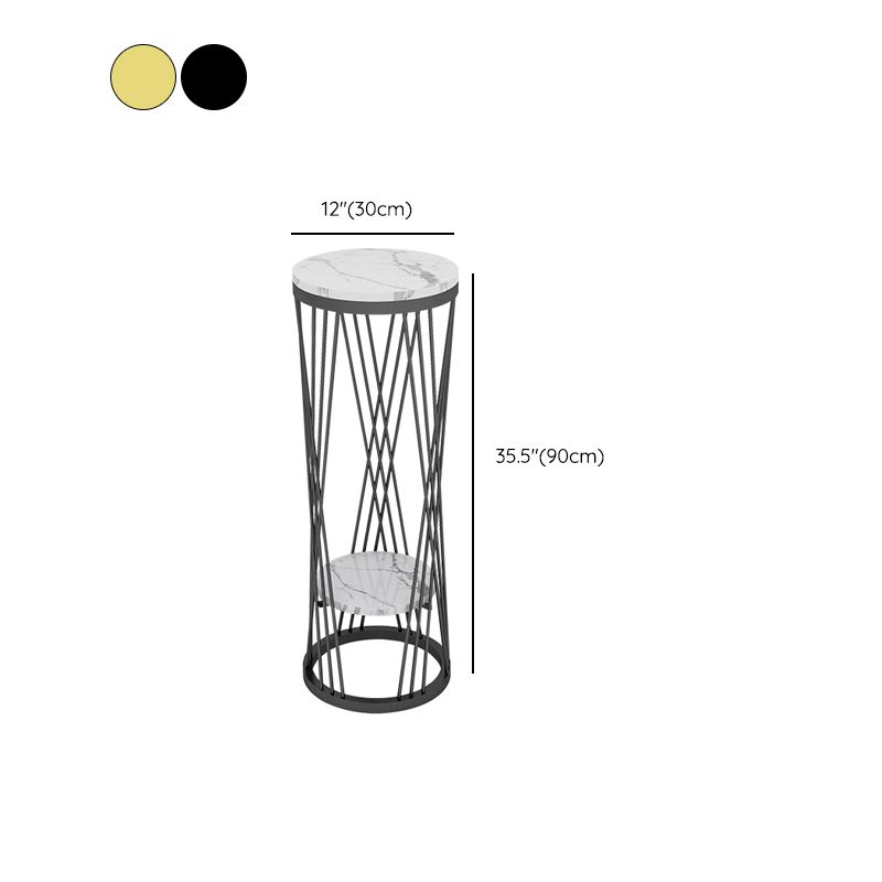 Glam Marble Round Side Table Dia 11.8" Metal Frame End Table with Storage Shelf