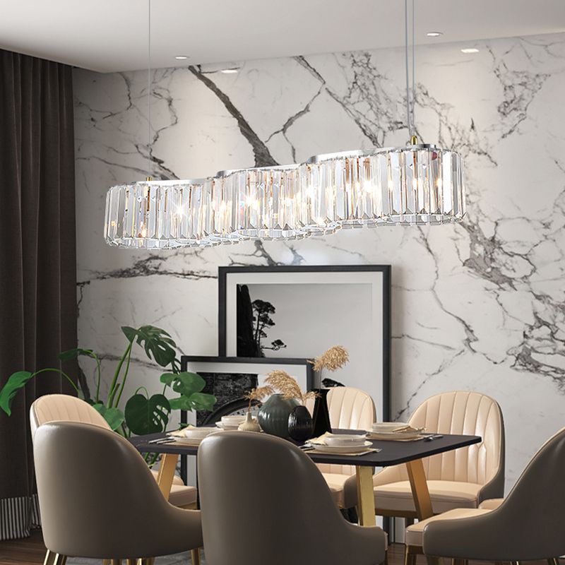 33.5 Inches Wide Crystal Island Light 7 Lights Contemporary Style Dining Table Lighting Fixture with Adjustable Hanging Wire