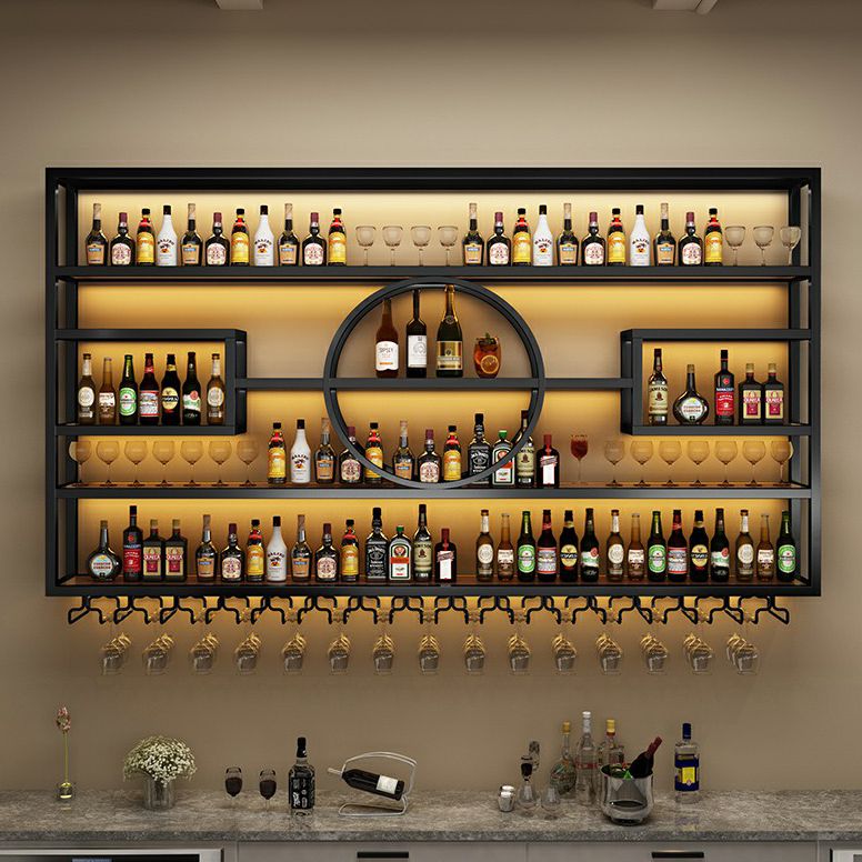 Wall Mounted Wine Rack Metal Modern Wine Bottle & Glass Rack for Bar