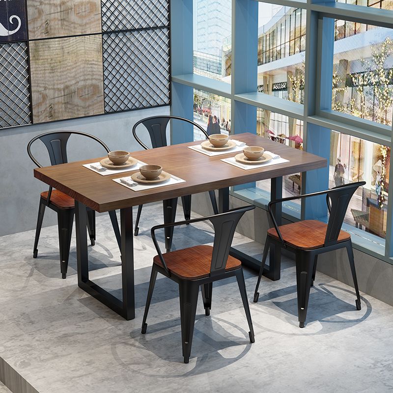 Solid Wood Brown Dining Table Industrial Sled Base Dining Table