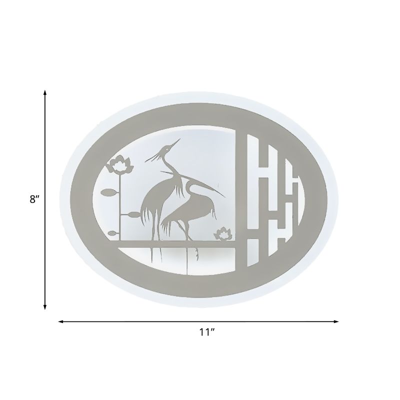 Style chinois ovale Wild Crane Mur mural lampe acrylique LED Couloir LEMPORTION MUR EN BLANC