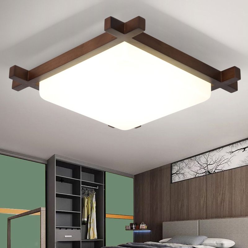 Vierkante slaapkamer inbouwlamp Acryl LED-plafondlamp in Scandinavische stijl in hout